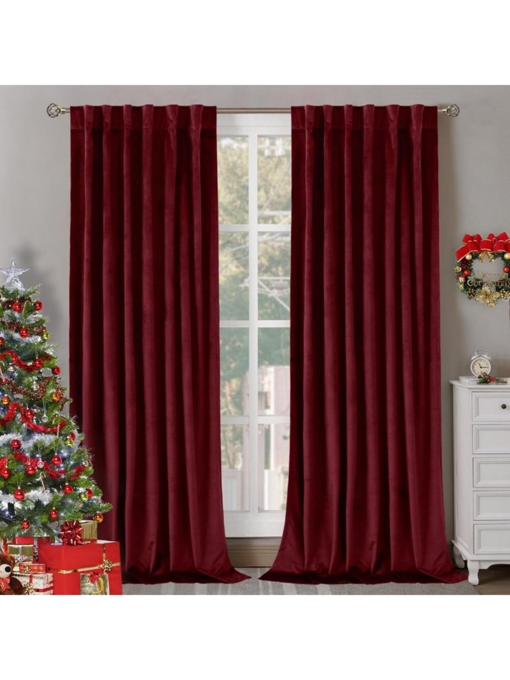 Red Velvet Thermal Curtains 96” for Living Room - Room Darkening Drapes, 2